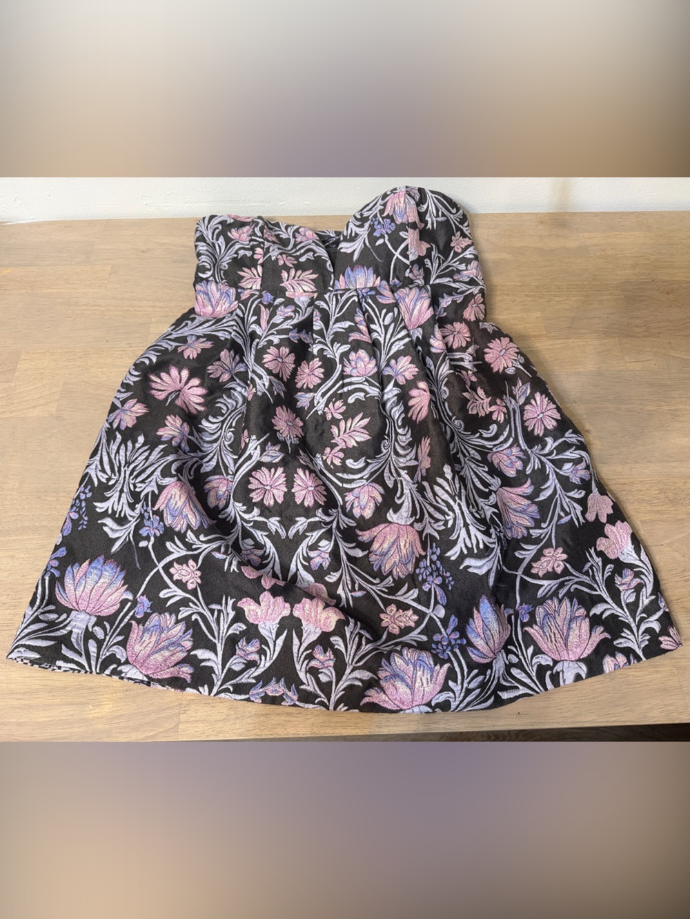 Free People Black Skirt with Pink & Lavender Floral Embroidery